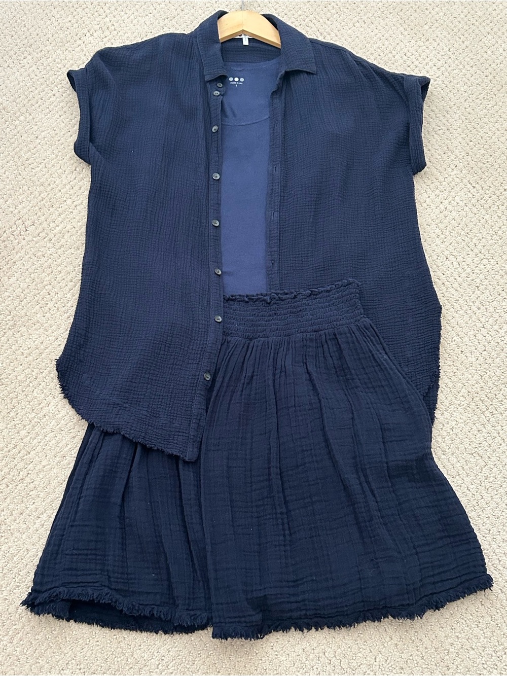 Three Dots 3 Piece Top, Tank & Skirt Set 100% Cotton Skirt Is Lined Made In USA